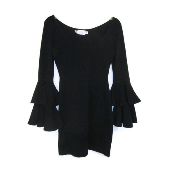 1990 vintage black bell sleeve dress size xs small - Picture 5 of 6